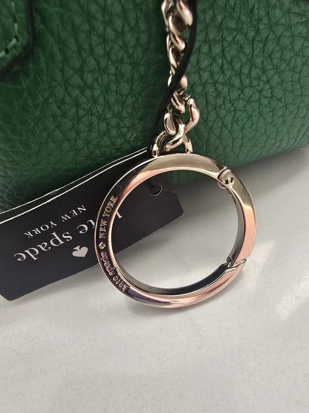 KATE SPADE Dumpling Pebble Leather Micro Coin Purse Key Ring in Green Bean